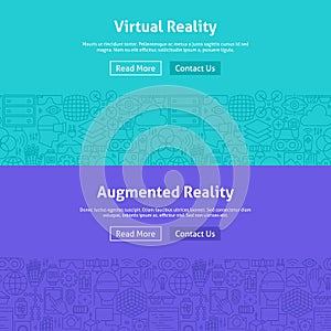 Virtual Reality Line Art Web Banners Set