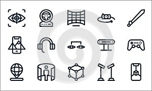 Virtual reality line icons. linear set. quality vector line set such as vr, d cube, ar, sensors, view, ar, vr camera, camera,