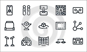 Virtual reality line icons. linear set. quality vector line set such as vr glasses, view, sensors, connection, vr glasses,