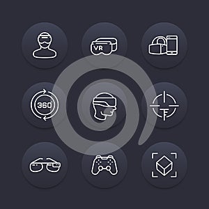 Virtual reality line icons set