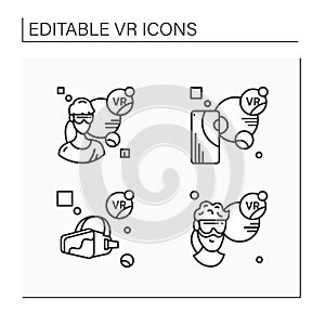 Virtual reality line icons set