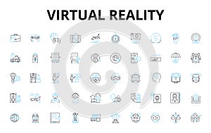 Virtual reality linear icons set. Immersive, Interactive, Simulated, Digital, Spatial, Sensational, Transformative