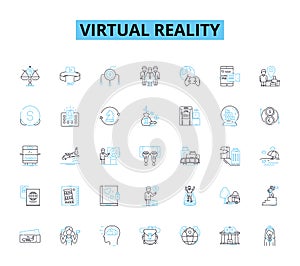 Virtual reality linear icons set. Immersive, Interactive, Simulated, Digital, Spatial, Sensational, Transformative line