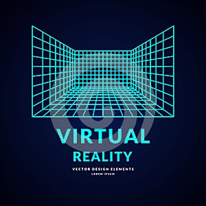 Virtual reality and new technologies for games. Room with perspective grid.