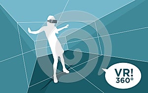 Virtual reality room with woman and 3D glasses