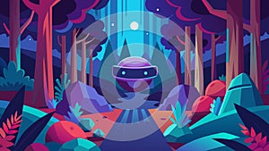 A virtual reality simulation of a soothing forest with subtle psychedelic elements incorporated to enhance the users photo