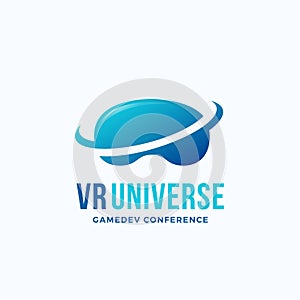 Virtual Reality Universe Abstract Vector Icon, Sign, or Logo Template. Electronic Glasses Silhouette with Orbit.