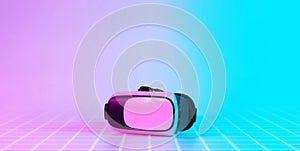 Virtual reality VR background. 3d digital glasses on futuristic neon tech background. Cyber space game, NFT game