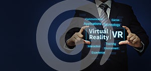 Virtual Reality VR text in digital format with Business person, VR concept