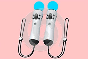 Virtual reality white controllers for online and cloud gaming on pink