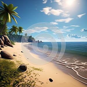 a virtual representation of a secluded beach with untouched summer sand trending on artstation