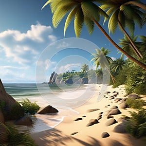 a virtual representation of a secluded beach with untouched summer sand trending on artstation