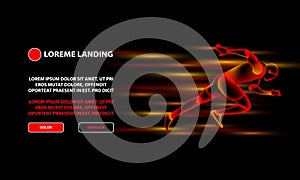 Virtual running man Landing Page Template. Red Fire Sprinter black background.