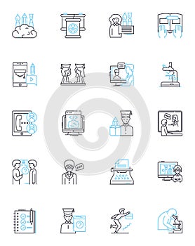 Virtual schooling linear icons set. Online-learning, Distance-education, Web-based-learning, Remote-instruction, E photo