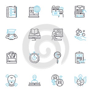Virtual schooling linear icons set. Online-learning, Distance-education, Web-based-learning, Remote-instruction, E photo
