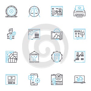 Virtual security linear icons set. Encryption, Authentication, Cybersecurity, Firewall, Malware, Phishing, Intrusion