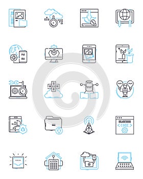 Virtual security linear icons set. Encryption, Firewall, Authentication, Malware, Passwords, Privacy, Cybersecurity line photo