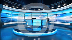 Virtual set of professional broadcast tv studio studio. News room interior photo