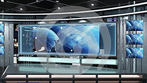 Virtual TV Studio News Set 1.2-12 Green screen background. 3d Rendering.