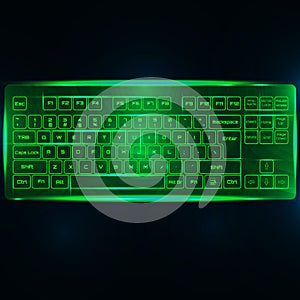 Virtual shiny computer pc keyboard or keypad on dark green back