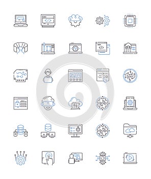 Virtual space line icons collection. Simulation, Immersive, Cyberworld, Digital, Fantasy, Hyperspace, Synthetic vector