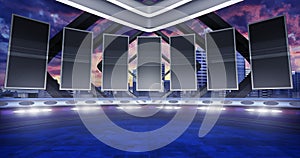 Virtual stage background with led screens, ideal for live music events or TV shows.