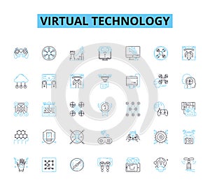 Virtual technology linear icons set. Immersive, Digital, Augmented, Cyber, Virtuality, Simulated, Holographic line