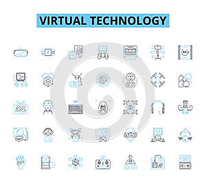 Virtual technology linear icons set. Immersive, Digital, Augmented, Cyber, Virtuality, Simulated, Holographic line photo