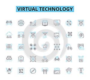 Virtual technology linear icons set. Immersive, Digital, Augmented, Cyber, Virtuality, Simulated, Holographic line photo
