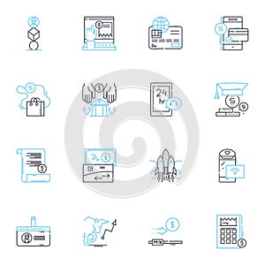 Virtual transactions linear icons set. Cryptocurrency, Digital, Secure, Blockchain, Virtual, Transparent, Decentralized