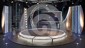 Virtual TV Studio Chat Set 23. 3d Rendering.