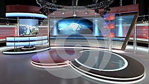 Virtual TV Studio Chat Set 1. Green screen background. 3d Rendering.