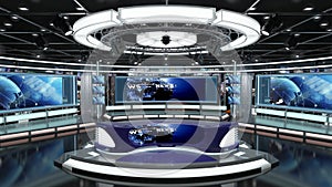 Virtual TV Studio News Set 1.2-2 Green screen background. 3d Rendering.