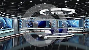 Virtual TV Studio News Set 1.2.7 Green screen background. 3d Rendering.