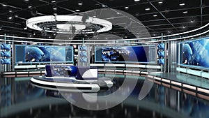 Virtual TV Studio News Set 1.2.8 Green screen background. 3d Rendering.