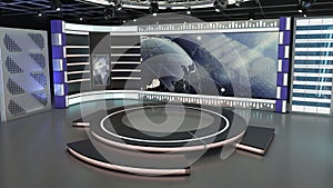 Virtual TV Studio News Set 7-3. 3d Rendering.