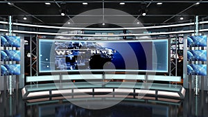 Virtual TV Studio News Set 1.2-13 Green screen background. 3d Rendering.