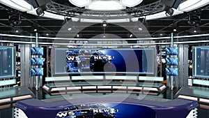 Virtual TV Studio News Set 1.2.4 Green screen background. 3d Rendering.