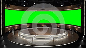 Virtual TV Studio Set. Green screen background. 3d Rendering