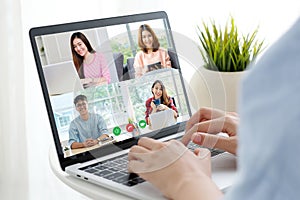 Virtual video conference, Work from home, Brainstorm planing teamwork, Asian business team making video call by web, Group of asia