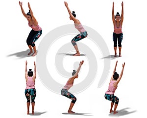 Virtual Woman in Yoga Chair Pose with 6 angles of view