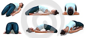 Virtual Woman in Yoga Reclined Hero Pose with 6 angles of view