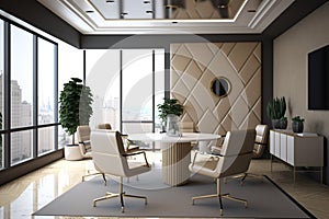 Virtual Workspace 3D Rendering of a Professional Business Meeting Room Ai Generated