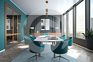 Virtual Workspace 3D Rendering of a Professional Business Meeting Room Ai Generated