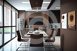 Virtual Workspace 3D Rendering of a Professional Business Meeting Room Ai Generated