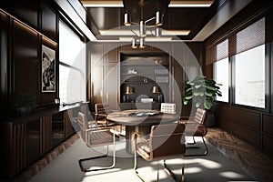 Virtual Workspace 3D Rendering of a Professional Business Meeting Room Ai Generated