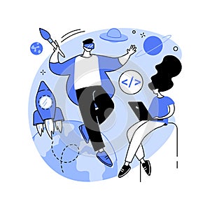 Virtual world development abstract concept vector illustration.