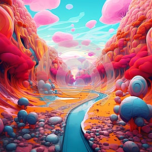 Virtual world futuristic colorful, alien space and alien world, colorful illustration