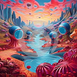 Virtual world futuristic colorful, alien space and alien world, colorful illustration