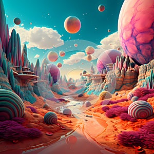 Virtual world futuristic colorful, alien space and alien world, colorful illustration